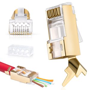 Cat6A STP/FTP 90 degree jack, 50" gold plated contacts