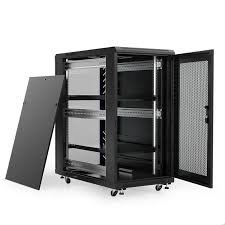 Floor standing network cabinet, 22U, W600 x D800 for 19" equipment with tempered glass front door, vented split back door, removable side panels and accessories
