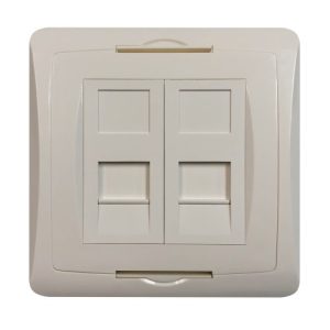 Face plate, UK type with shutter, 86x86mm, 2 port